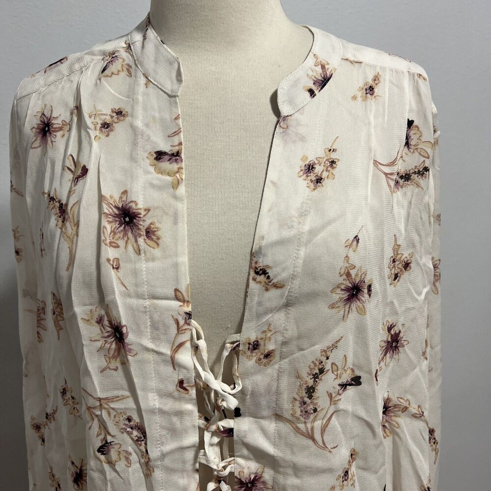 Flynn Skye Lace Up Blouse XS V-Neck Floral Y2K Top Long Sleeves - Picture 3 of 9